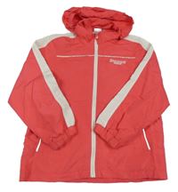 Růžovo-bílá šusťáková jarní bunda s kapucí 