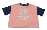Růžovo-tmavomodré crop tričko s nápisem Franklin Marshall