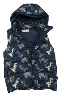 Tmavomodrá šusťáková zateplená vesta s dinosaury a kapucí H&M