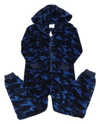Modro-černá army chlupatá kombinéza s kapucí Next