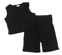 2set - Černý žebrovaný crop top + elastické kraťasy Page one young