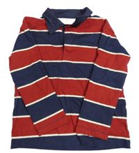 Tmavomodro-červeno-smetanové pruhované polo triko H&M