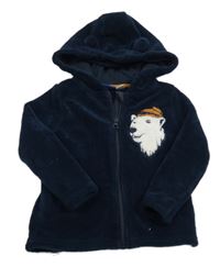 Tmavomodrá plyšová propínací mikina s medvídkem a kapucí Lupilu 