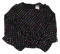 Nové - Černá šifonová crop halenka s puntíky a volánkem New Look