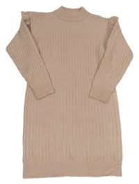 Světlerůžové žebrované svetrové šaty s volánky George 