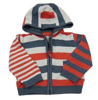 Šedo-tmavomodro-červený pruhovaný propínací svetr s kapucí M&S