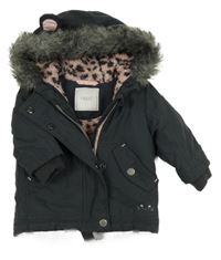 Tmavošedá šusťáková zimní parka s kapucí Next