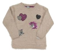 Světlerůžový chlupatý svetr s obrázky z flitrů Kiki&Koko