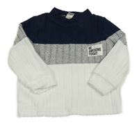 Bílo-tmavomodro-šedý žebrovaný svetr s nápisem Shein