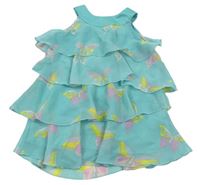 Světletyrkysové vrstvené šifonové šaty s motýlky H&M