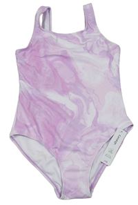 Levandulovo-růžovo-bílé batikované jednodílné plavky George 
