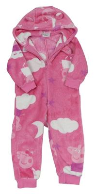 Růžová třpytivá plyšová kombinéza s Peppa Pig a kapucí s oušky Matalan