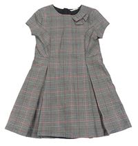Šedo-červeno-černo-bílé kostkované melírované šaty s mašlí H&M