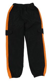 Černo-oranžové cuff šusťákové kalhoty SHEIN
