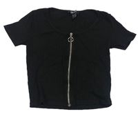 Černé žebrované propínací crop tričko New Look