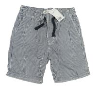 Tmavomodro-bílé pruhované plátěné kraťasy H&M