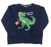 Tmavomodrá mikina s dinosaurem s vánočním motivem POCOPIANO