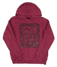 Vínová melírovaná mikina se vzorem a nápisy a kapucí George