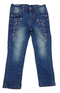 Modré skinny rifle s puntíky a hvězdičkami