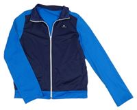 Tmavomodro-modrá funkční sportovní propínací mikina s logem Domyos