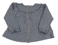 Tmavomodro-bílá kostkovaná oversize halenka s volánky George