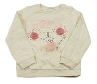 Světlebéžová melírovaná mikina s kočičkou a flitry a nápisy M&S