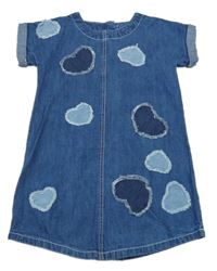 Modré riflové šaty se srdíčky