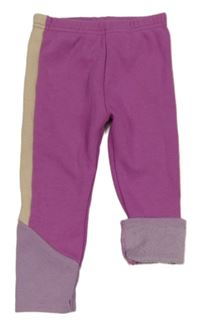 Purpurovo-fialovo-pudrové teplákové zateplené legíny so cute
