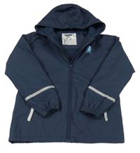 Tmavomodrá nepromokavá jarní bunda s chobotnicí a kapucí lupilu