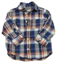 Tmavomodro-safírovo-bílo-hnědo-červená kostkovaná košile H&M