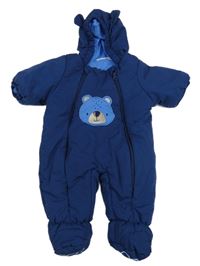 Tmavomodrá šusťáková zimní kombinéza s medvídkem a kapucí s oušky Ergee