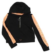 Černo-lososová crop mikina s nápisem a kapucí C&A