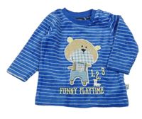 Safírovo-bílá pruhovaná sametová mikina s medvídkem BLUE SEVEN