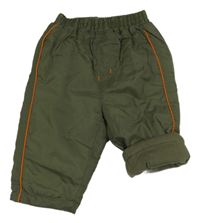 Khaki šusťákové zateplené kalhoty s pruhy BeRTi