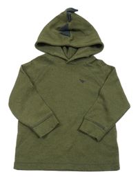 Khaki žebrovaná mikina s dinosaurem a kapucí s ostny Next