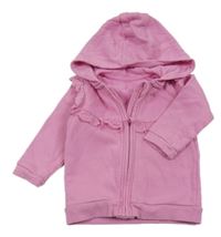 Růžová propínací mikina s volánky s madeirou a kapucí George