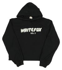 Černá crop mikina s nápisy a kapucí 