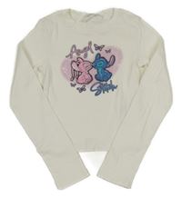 Smetanové žebrované crop triko se Stitchem a Angelou H&M