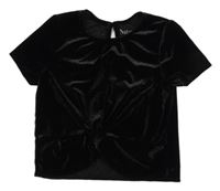 Černé třpytivé sametové crop tričko s překřížením Nutmeg