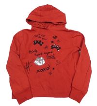 Červená crop mikina s řasami a pusinkou z flitrů a nápisy a kapucí Y.F.K.