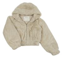 Smetanová kožešinová zateplená crop bunda s kapucí YOUNG IDOLS