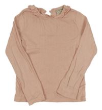 Pudrové perforované triko s volánkem Next