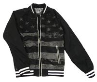 Černý šusťákový jarní bomber s hvězdičkami a pruhy a síťovinou COOLCAT