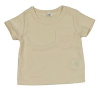 Smetanové žebrované tričko s kapsou SHEIN