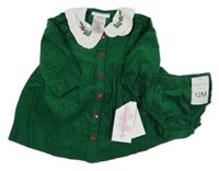 Nové - 2Set - Tmavozelené manšestrové propínací šaty s bílým límečkem + kalhotky na plenky Bonnie Baby