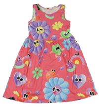 Tmavorůžové šaty s květy/smajlíky H&M