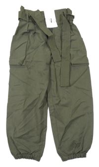 Nové - khaki paper bag cuff kalhoty s páskem ZARA