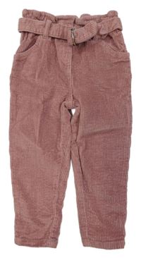 Starorůžové paper bag manšestráky s páskem Matalan