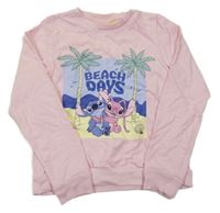 Světlerůžová mikina se Stitchem a Angelou a palmami Disney
