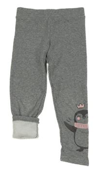Šedé melírované teplákové teplé legíny s tučňáčkem PRIMARK